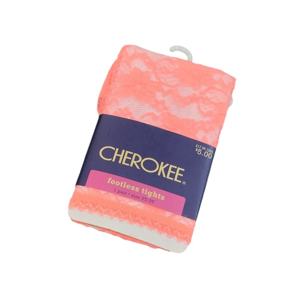 Cherokee Girls Moxie Peach Pink Floral Lace Footless Tights Leggings Size 2T/3T